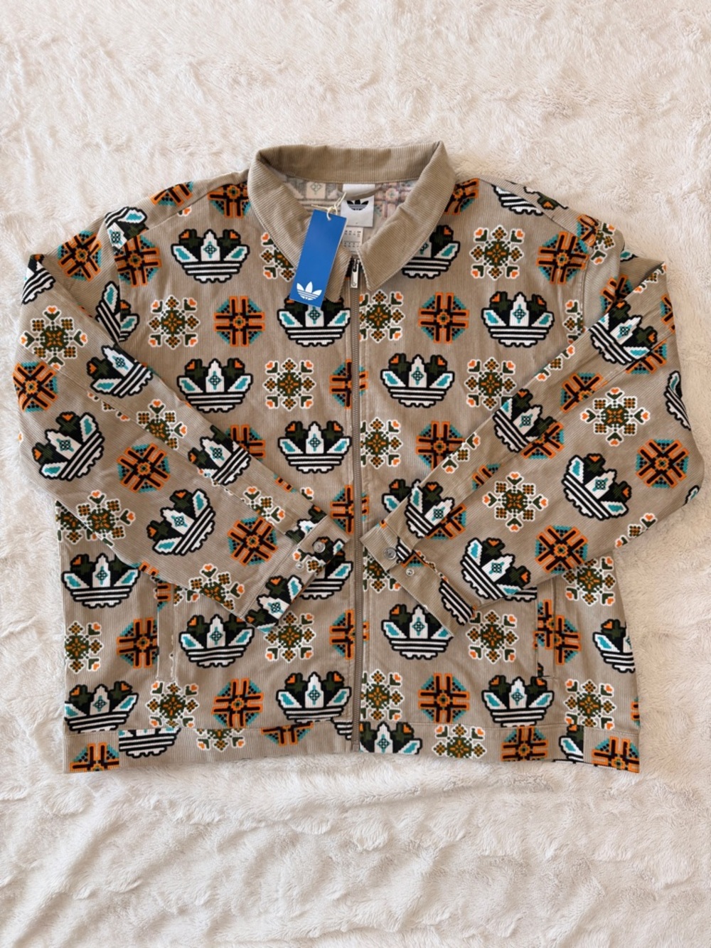 NWT adidas Originals Monogram Corduroy Coach Jacket Trace Khaki 2XL